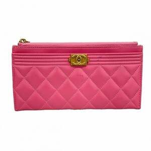CHANEL Pink Lambskin Leather Wallet